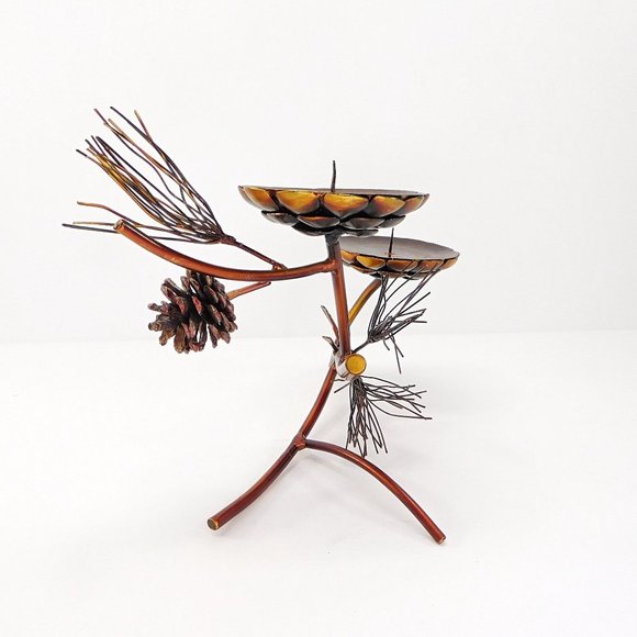 Metallic Pine Branch Cone Candle Holder Centerpiece Copper Finish 8.5" - Picture 3 of 8